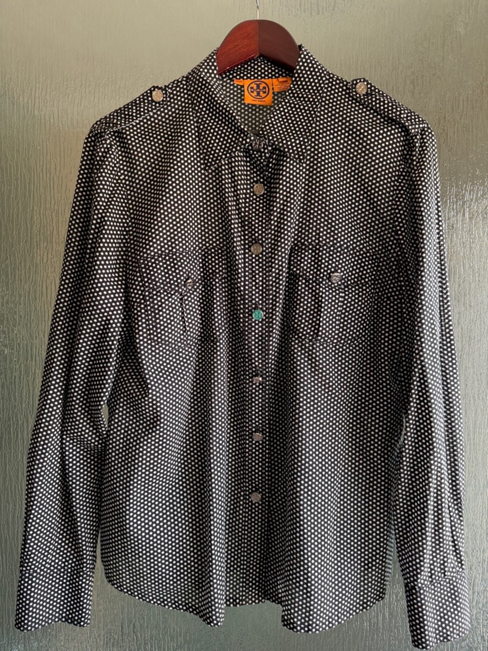 Tory Burch Black and White Dot Print Utility Shirt